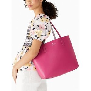 G Kate Spade Ava Reversible Ruby Red Leather Tote Pouch Pearl NWT K6052 $349